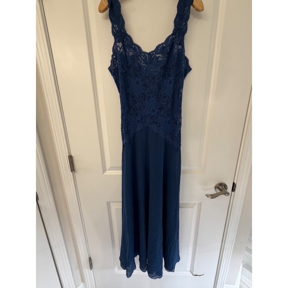 Vintage Victoria's Secret 1996 Blue Lace Bow Nightgown Maxi Dress Slip